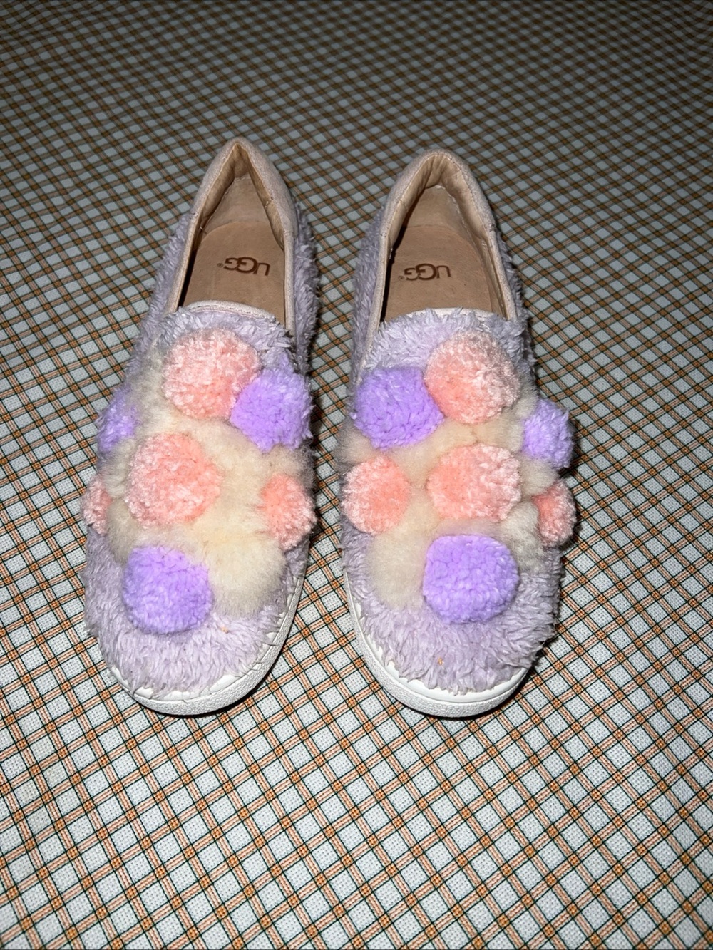 UGG Lavender Pom Pom Slip-On Sneakers with Pastel Pom Accents